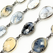 Dendrite Opal Organic Shape Bezel Oxidized Silver Wire Chain